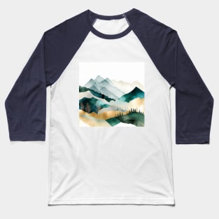 Metallic Misty Mountains Watercolor Baseball T-Shirt